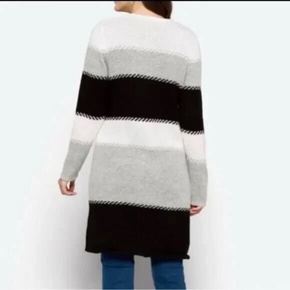 3053 NWT Stitch Fix Fortune + Ivy Adeline Long Cardigan Black Gray & White Knit - Picture 2 of 2